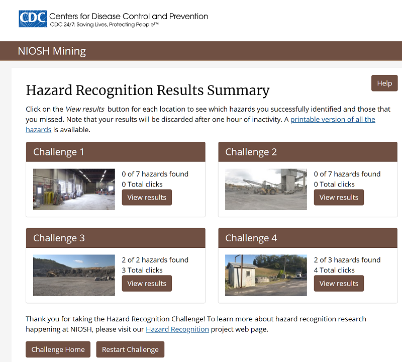 Figure 2: Hazard Recognition Results Summary Page